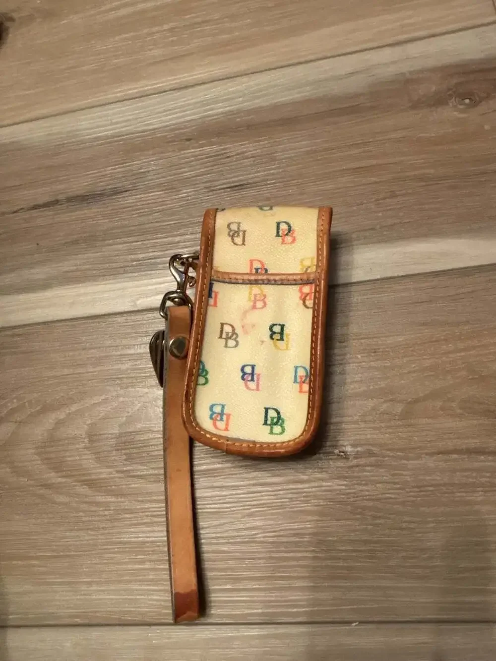 Vintage Dooney & Bourke Coated Canvas Monogram Wristlet Cellcarrier 2000 y2k